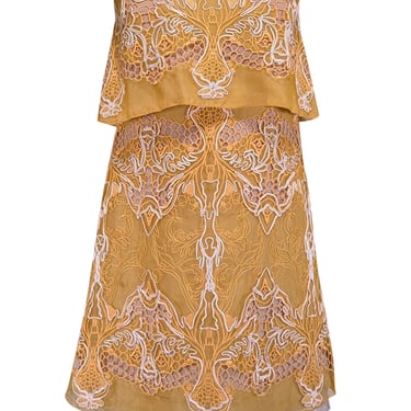 BCBG Max Azria - Mustard Yellow w/White Embroidered Detail “Samantha”Dress Sz 2