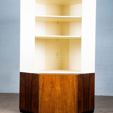 Mid Century Danish Modern Corner Cabinet Unit Brazilian Rosewood White Shelves