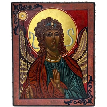 Vintage JAN L FARRELL Gilt Painting on Board Icon of Archangel Saint Michael # 476 