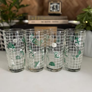 Vintage Nadir Brazil Green & White Holiday Highball/Tumblers - SOLD INDIVIDUALLY 