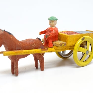 Antique German Erzgebirge Wagon Cart with Driver & Horse,  Vintage Toy Christmas Putz 