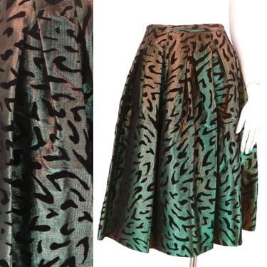 80s GUY LAROCHE iridescent evening skirt 8-10 / vintage 1980s taffeta flocked full cocktail skirt designer M 