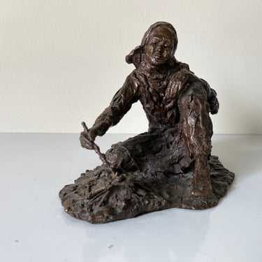 Vintage Brutalist Abstract Bronze Woman Sculpture 