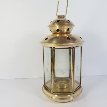 Vintage Glass Brass Candle Holder - Brass and Etched Glass Candle Holder 