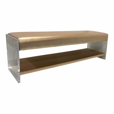 Modern Rose Gold Leather and Acrylic Bench