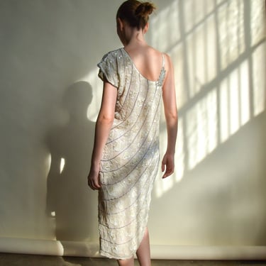 7028d / silk floral beaded asymmetric dress 