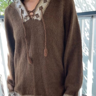 vintage lace up Nordic wool sweater 