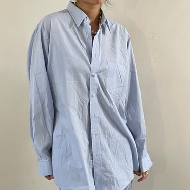 90s Bill Blass shirt / vintage boyfriend crisp light baby blue cotton oversized button down blouse menswear shirt | Large 