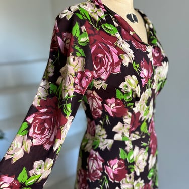 Amazing Mint 1940s Rayon Jersey Floral Print Dress 1940s Fashion 
