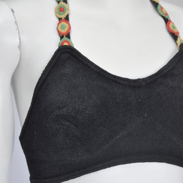 1930s black terry bikini swimsuit with deco details XS-M 