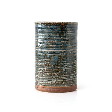 Marianne Westman cylindrical studio vase in blue, Rorstrand Sweden