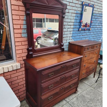 Late 19th Century Walnut Dresser with Mirror. Hand-cut Joints, paneled sides, 
