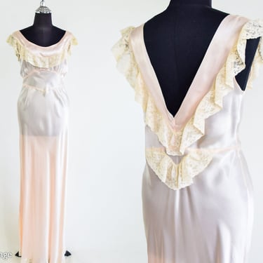 1940s Pale Pink Long Nightgown | 40s Pink & Lace Nightgown | Colleen Lingerie | Small 