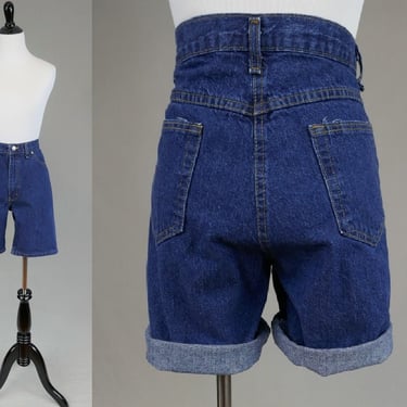 90s Dark Jean Shorts - 30.5 waist - Mid Rise - Cotton Denim - Faded Glory Made in USA - Vintage 1990s 