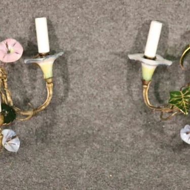 Pair of Porcelain Style Floral Sconces from Italy