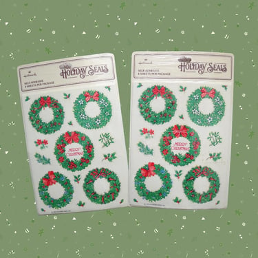 Vintage Christmas Stickers - Holiday Seals - Hallmark Sticker Sheet Package - Deadstock 1980s Era Ephemera 