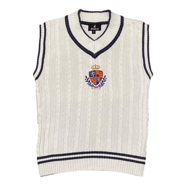 Vintage Polo Vest Cricket Sleeveless Jumper | Cable Knit Tennis Sports Sweater | V-neck Size S 