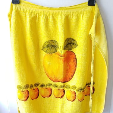Vintage Yellow Terrycloth Apron Orange Fruit kitchen theme Retro cooking apparel 