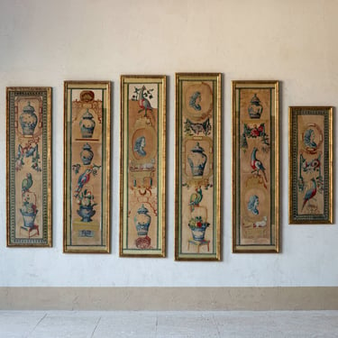 Set of Six George I Needlework Panels with World Wide Motifs Circa 1721