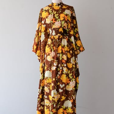 Stunning 1970's Autumnal Floral Hostess Dress  / Sz M