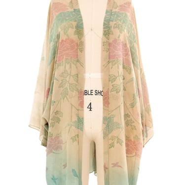 1920s Floral Silk Chiffon Kimono