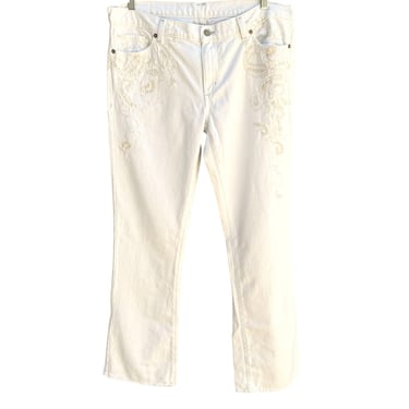 Polo Ralph Lauren Womens White Denim Dakota Stitch Embroidered Floral Jean 14