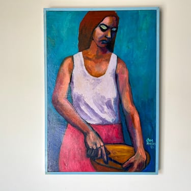 1980's Dim Myers Impressionist Female Oil Painting, Framed 