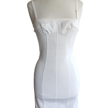 Vintage 2000s Dolce Gabbana Dress White Bustier Stretchy Cotton XS New with Tags 