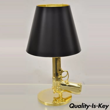 Flos with Starck Phillpe Starck Gold Bedside Gun Table Lamp with Shade