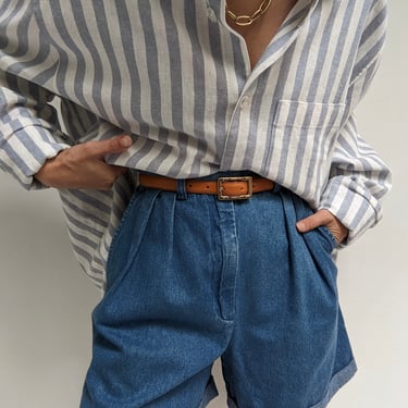 Vintage Pleated Denim Shorts