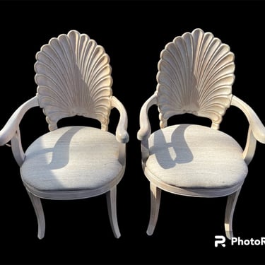 Stunning pair of vintage shell back grotto style chairs 