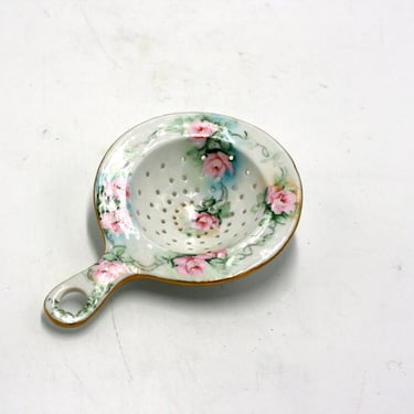 vintage Victorian tea strainer hand painted porcelain 