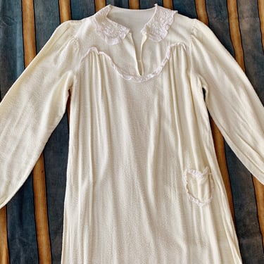 1930's Pastel Yellow Rayon Fleece Knit Nightgown - Size S/M/L