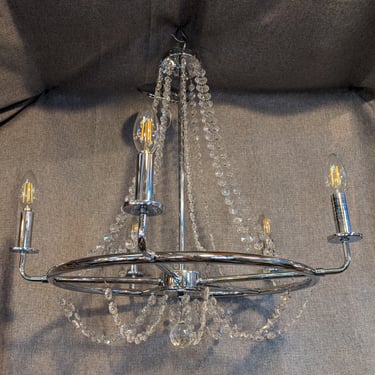 Contemporary Crystal and Chrome 5 Arm Chandelier