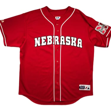 Vintage 90s Majestic University of Nebraska Huskers Baseball Embroidered Home Jersey Size Large/XL 