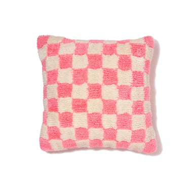 Pink Check Tufted Pillow, gift for a girl, gift for a guy, housewarming present 