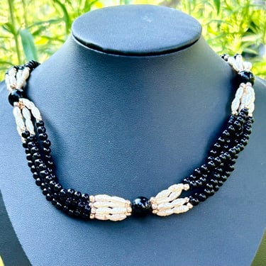 Fresh Water Pear Black Glass Beaded Necklace Vintage Retro Fashion Jewelry Gift 