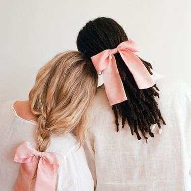 Pink Silk Hair Bow, classic hair bow, cottagecore, balletcore, hair ribbon, elegant wedding hair bow, bridal bow, adult hair bow, barrette 