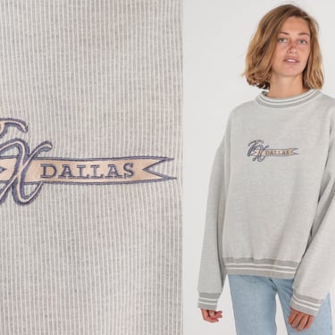 Dallas Sweatshirt 90s Texas Graphic Shirt Heather Grey Striped Ringer Sweater Pullover Crewneck Tourist Travel Souvenir 1990s Extra Large xl 