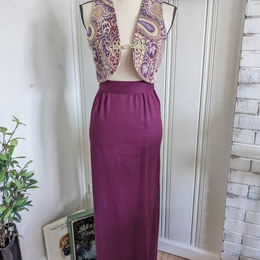 Viintage 60s/70s Handmade Purple Maxi Skirt Carpet Vest Top Hippie Set 