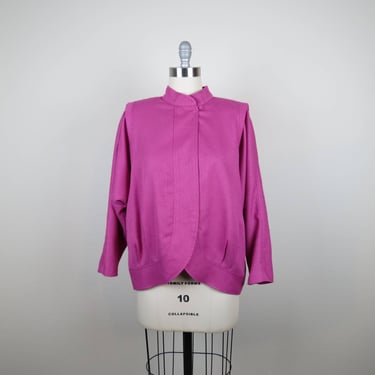 Vintage 1980s hot pink bomber jacket, coat, fuchsia, medium 