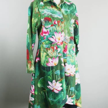 Monet's Garden - Water Lillies - Hi-Low - Fleece lined - Tunic -  Duster - Jacket/Coat 