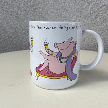 Vintage kitsch coffee ceramic mug High Class Pigs “I love the seiner things of life “ by Currents Inc 