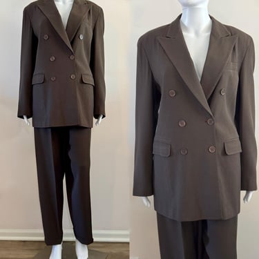 Double Breasted Oversized Blazer and Super High Rise Trousers Two Piece Set Wool Blend Large Vintage Ann Taylor 