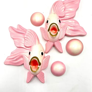 Vintage MCM Miller Studio Chalkware Fish, Pink and Pearl Fishes, Chalk Ware Wall Bathroom Decor 