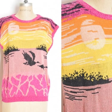 vintage 80s sweater ceau vive pink sunset ducks birds jumper top shirt L XL 