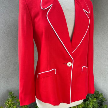 Vintage preppy bright red blazer jacket with white piping trim Sz 4 by Saks Fifth Avenue 