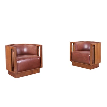 European Art Deco Leather and Walnut 