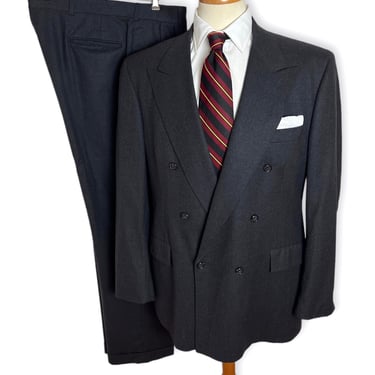 Vintage NORDSTROM Double-Breasted Wool Flannel 2pc Suit ~ 44 Long ~ Charcoal Gray ~ jacket / blazer / sport coat / pants ~ Hertling 
