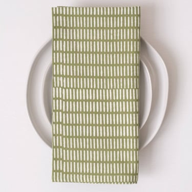 Moss Stripes Block Print Napkins | S/4